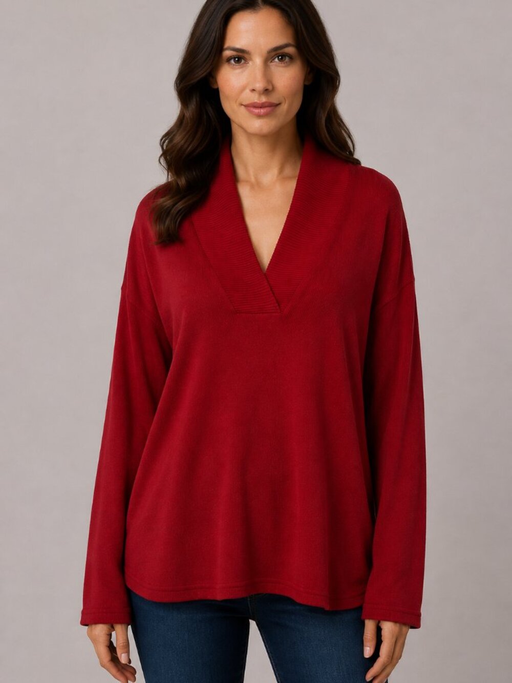 🐧 Rafaella Red Shawl Collar Pullover Sweater Women’s M Cotton Stretch